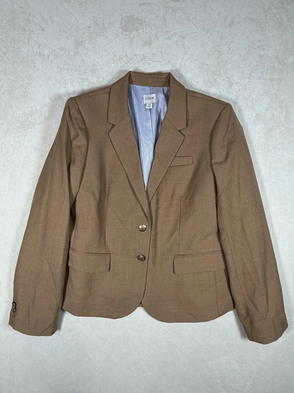 J. Crew Women's Gold Button Size 10 Wool Blend Camel Brown Tailored Blazer